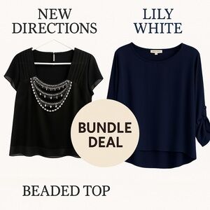 Chic Blouse Bundle | New Directions Top + Lily White Deep Blue Blouse (XL)